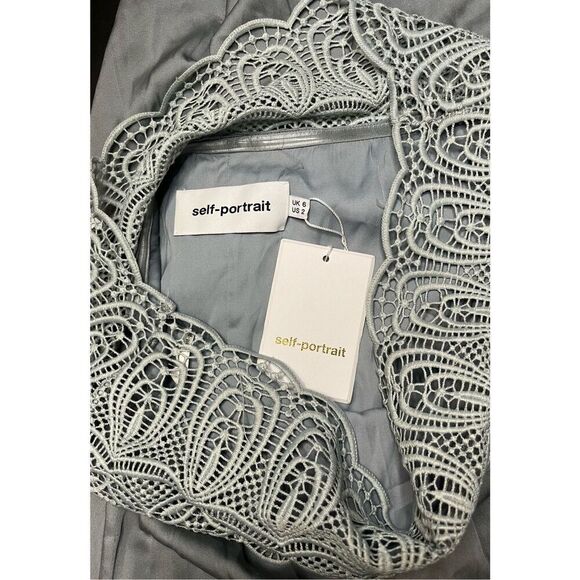 Self Portrait Ice Grey Lace Shouldered Maxi Dress Size 2‎ - Picture 5 of 7